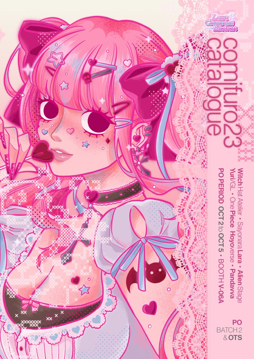 lovecherriesm's tweet photo. [RT+♡ appreciated]

May's #cf23 #comifuro23 PO+mail batch 2 &amp; OTS catalogue

♡ CF23 both days
♡ Table V06-A circle Kandang Kelinci
♡ PO period Oct 2-5

PO link: https://t.co/t9HIjzFOuB

Witch Hat Atelier, Sayonara Lara, Yuri/GL, Alien Stage, One Piece, Hoyoverse, etc

(3/9) https://t.co/GaO0a1l4ls