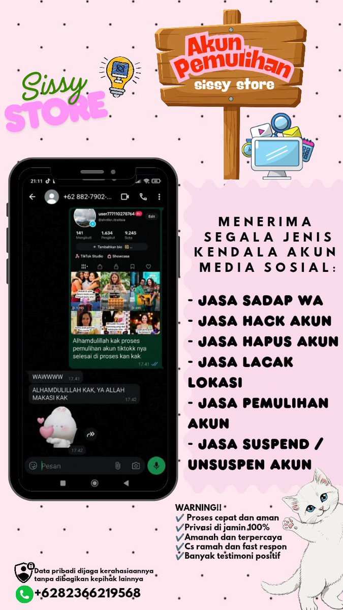 W1Michelle's tweet photo. Menyediakan Jasa Pemulihan Akun, Hack Akun, Hapus Akun, Sadap WhatsApp &amp; Lacak Lokasi | Instagram | Facebook | Tiktok | Tele &amp; Lainnya

= Akun Terhalang Kode login / A2f
= Akun Terkunci / Di Hack
= Akun Yang di Tangguhkan / Akun Terblokir

Trusted &amp; Full Testi | Wa Di Bio Ya ✍️ https://t.co/ubg26Y35Rq