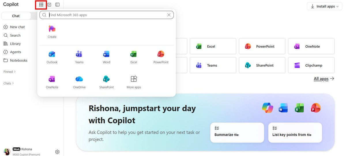 LearnCopilot's tweet photo. It's usually web browser version of the Microsoft apps that get the new Copilot features first. 

If you are waiting for a new feature to drop, check if it's available there first. You can access all the browser apps (Word, PowerPoint, Excel, Outlook) from here https://t.co/4satW1Oojx