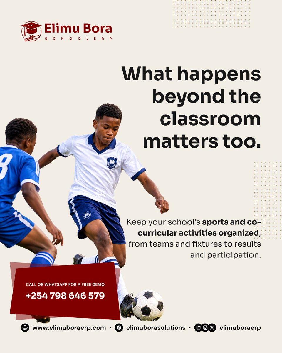 elimuboraerp's tweet photo. What happens beyond the classroom matters too.

Manage teams, fixtures, results and student participation with less paperwork and better visibility.

Book a free demo: +254 798 646 579

#ElimuBoraERP #EdTech https://t.co/rsHKmJhAbt