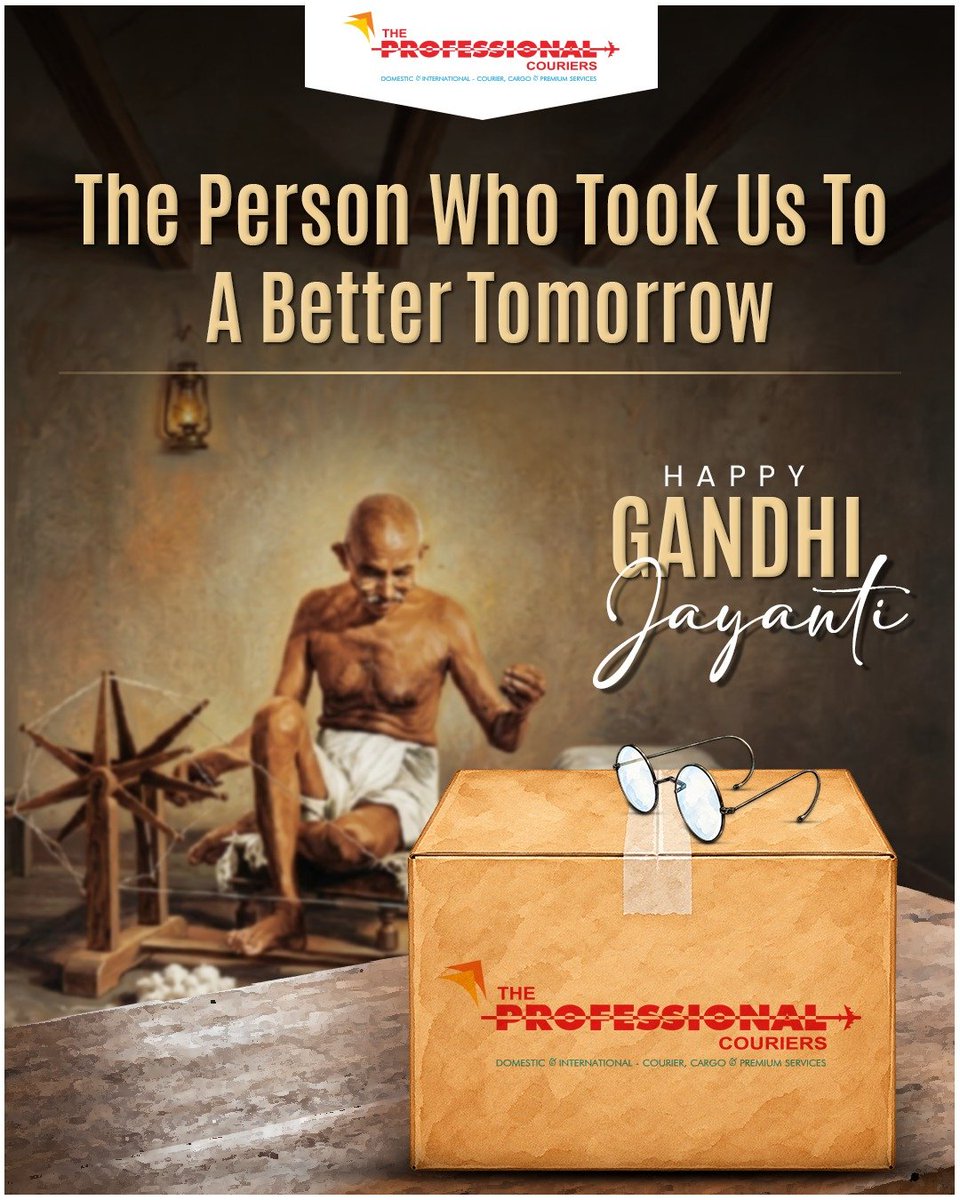 TPCGlobeCares's tweet photo. A tribute to the man who showed us that meaningful change begins with simple actions.

This Gandhi Jayanti, let’s carry forward the values of 
truth, peace and progress.

Happy Gandhi Jayanti !

#GandhiJayanti #MahatmaGandhi 
#GandhiJayanti2026 #TheProfessionalCouriers https://t.co/Og1jLngxNC