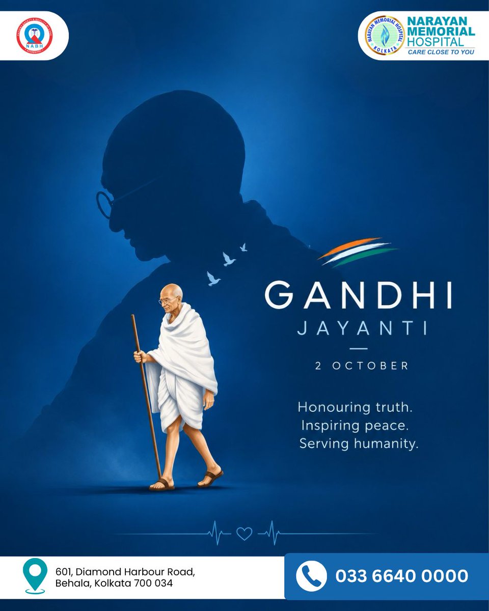 nmh_kolkata's tweet photo. Honouring the timeless values of truth, peace and humanity that continue to inspire generations. Let us carry forward Mahatma Gandhi’s vision by choosing compassion, integrity and service in everything we do. https://t.co/ztKjv1ktxw