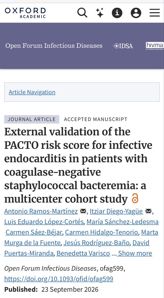 infeccHRUmalaga's tweet photo. La BACTERIEMIA🩸🍇por #ScoagulasaNegativo (epidermidis, hominis, haemolyticus…) de tu paciente🫵🏻🛌es una #ENDOCARDITIS🫀? Usa el #PACTO score para saberlo!📸👇🏻
En @OFIDJournal validación externa donde <2 puntos VPN 98% y si >7 puntos prevalencia 84%
🔗 🆓https://t.co/V0u5eI04LZ https://t.co/kDMl2wDlQo
