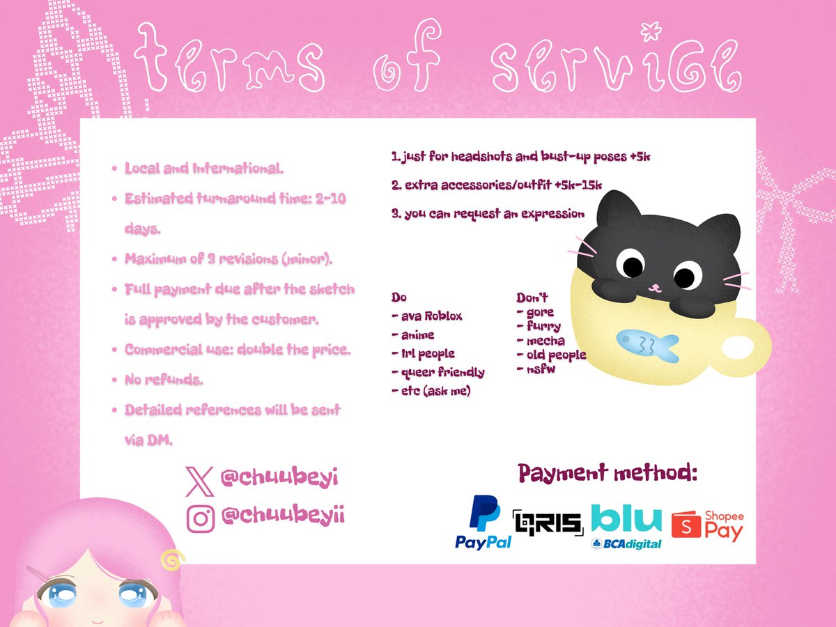 chuubeyi's tweet photo. ⌗ ⋮OPEN COMMISSION💗⭐️

[🩷and🔁 are very appreciated]

(🥯) Helloo! im opening chibi art commission for Local and
International 📍

(🪑) please kindly DM or reply this post if you’re interested☘️👀

#commission #chibicommission #artcommission https://t.co/Zxnjmv7LUY