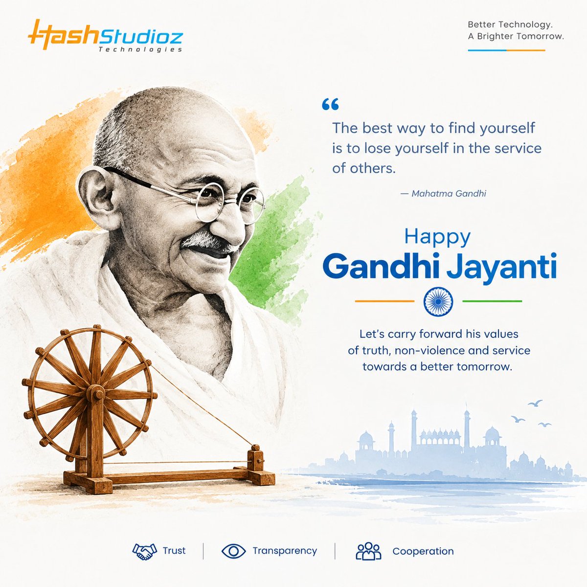 HashStudioz's tweet photo. Today, we remember 𝗠𝗮𝗵𝗮𝘁𝗺𝗮 𝗚𝗮𝗻𝗱𝗵𝗶 and his timeless values of 𝘁𝗿𝘂𝘁𝗵, 𝗻𝗼𝗻-𝘃𝗶𝗼𝗹𝗲𝗻𝗰𝗲, 𝘀𝗶𝗺𝗽𝗹𝗶𝗰𝗶𝘁𝘆, 𝗮𝗻𝗱 𝘀𝗲𝗿𝘃𝗶𝗰𝗲.

𝗪𝗶𝘀𝗵𝗶𝗻𝗴 𝗲𝘃𝗲𝗿𝘆𝗼𝗻𝗲 𝗮 𝗺𝗲𝗮𝗻𝗶𝗻𝗴𝗳𝘂𝗹 𝗚𝗮𝗻𝗱𝗵𝗶 𝗝𝗮𝘆𝗮𝗻𝘁𝗶!

#MahatmaGandhi #GandhiJayanti2026 https://t.co/QX8mJd7al0
