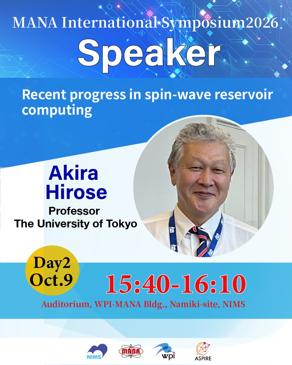 wpi_mana's tweet photo. 【MANA国際シンポジウム2026】
🎤 講演者紹介
廣瀬 明教授（東京大学@UTokyo_News）が、10月9日 15:40より MANA国際シンポジウムで講演！
✨ 皆様のご参加を心よりお待ちしております🎉
🔗 参加登録をされていない方は事務局にご連絡ください。
#シンポジウム #登壇者 #NIMS #MANA #WPI #東京大学 https://t.co/0hYRyawD1p