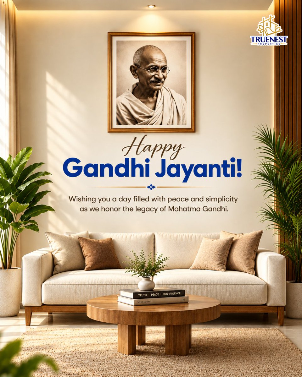 TrueNestPvtLtd's tweet photo. 🕊️ On Gandhi Jayanti, TrueNest Properties remembers Mahatma Gandhi’s enduring values of truth, peace, simplicity and non-violence, inspiring us to choose harmony and kindness. 🇮🇳🌿

#GandhiJayanti #TrueNestProperties https://t.co/wqocV2zMDD