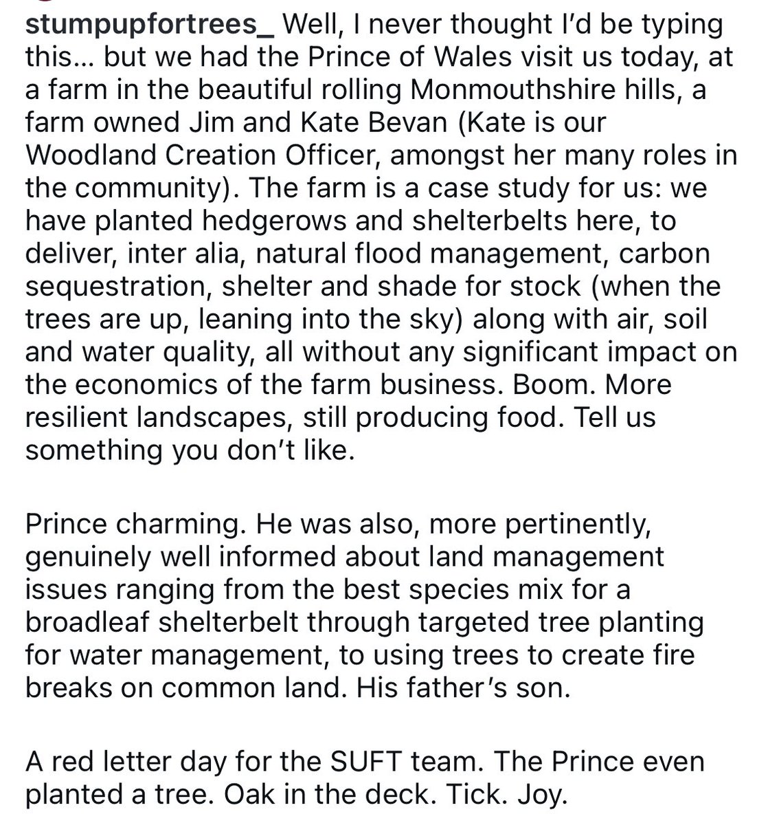 BiroNower's tweet photo. Stump Up For Trees seemingly very happy and satisfied with HRH the #PrinceOfWales ‘s visit yesterday 👇🏼☺️ https://t.co/XJ2Z6Y7JvT