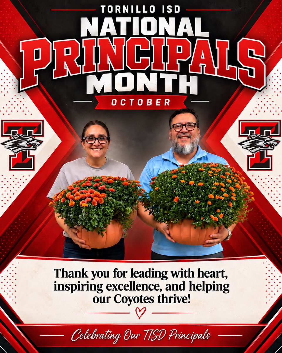 rvegab_Edu's tweet photo. 🐾 Thank you, Mr. Olvera and Mrs. Sotelo, for loving, serving, and caring for our students, staff, and learning community. Your leadership is Pure 🫶🏻! #TISDProud @AOlvera_TISD @DaniaSotelo8 #NationalPrincipalsMonth https://t.co/KIWECO5DJC