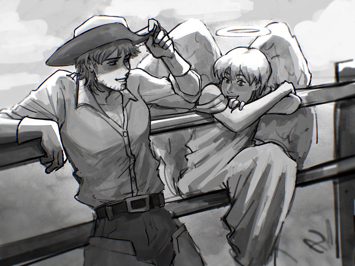 __slvx0's tweet photo. Cowboys and Angels #jearmin #aot #sketch https://t.co/dI1kHmBSCQ