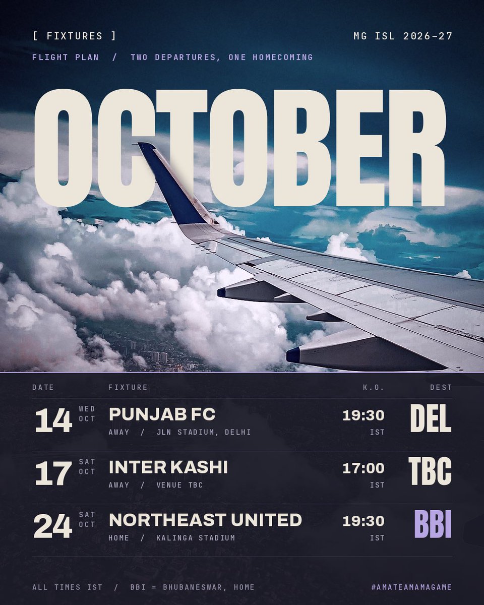 OdishaFC's tweet photo. Business in October 🗓️

#OdishaFC #AmaTeamAmaGame #KalingaWarriors https://t.co/Eq1rCJ6UxF