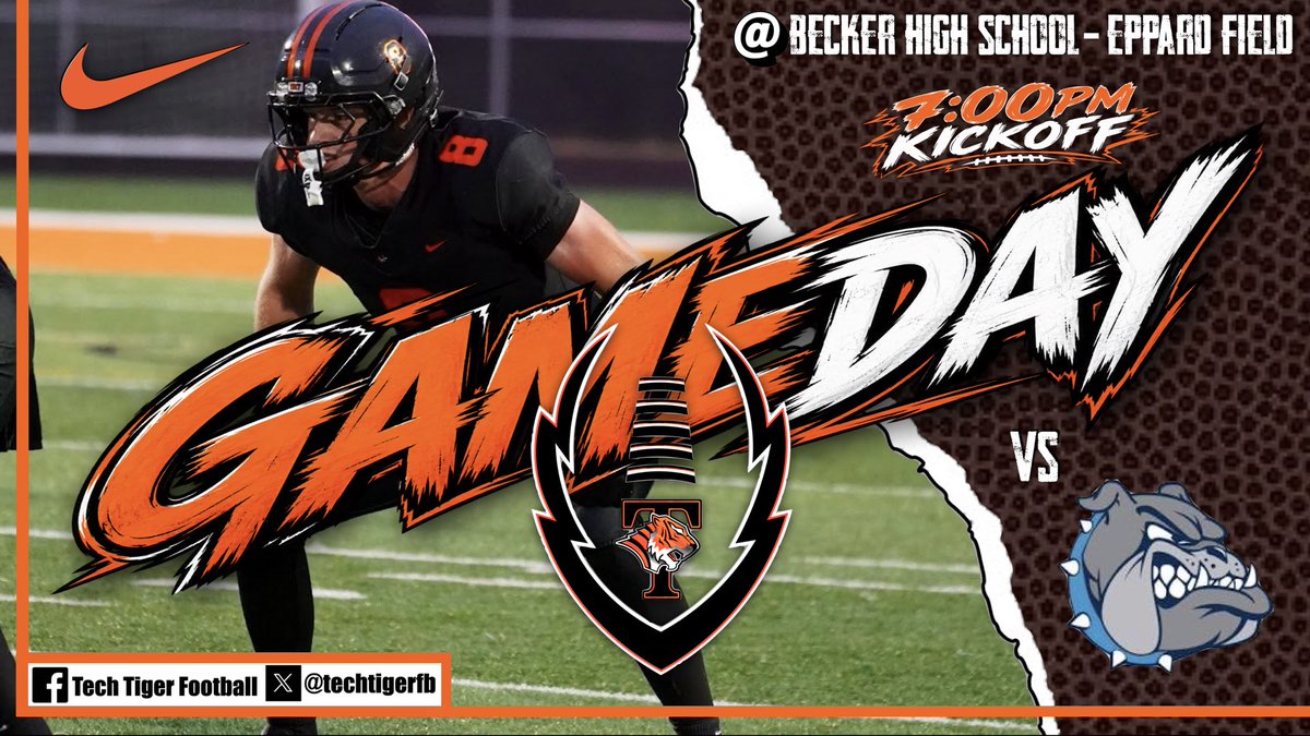 techtigerfb's tweet photo. ‼️GAMEDAY‼️

Tech vs Becker

Becker High School - Eppard Field

7:00PM Kick-Off

TICKETS: https://t.co/zKbS3NEDRK

LIVESTREAM: https://t.co/n9V8J17KZ0

Go Tigers! #efforthabit #tradition @ISD742 @tech_activities @THSFANSECTION1 https://t.co/NH084KYeH7