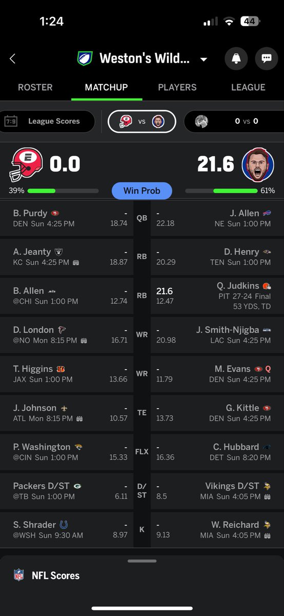 westontwilliams's tweet photo. there’s just no world in which i don’t get absolutely demolished this week (he has a pending trade to get Zay Flowers for Mike Evans and two of his bench players too 🫠) https://t.co/FoPJYSBjeu
