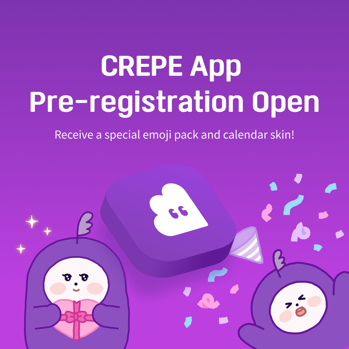 CREPE_Global's tweet photo. Hello this is CREPE Global 🌎💜

🥞 CREPE will soon be available in your pocket! 🥞

Pre-registration for the CREPE app starts October 2nd.
Apply for pre-registration to get the app on your phone as soon as it’s available.

There will also be a special emoji pack waiting when you log in!

💜 Google Play Store :
https://t.co/Kv4SLbrZev

💜 Apple App Store:
https://t.co/5zR0CwlJ89