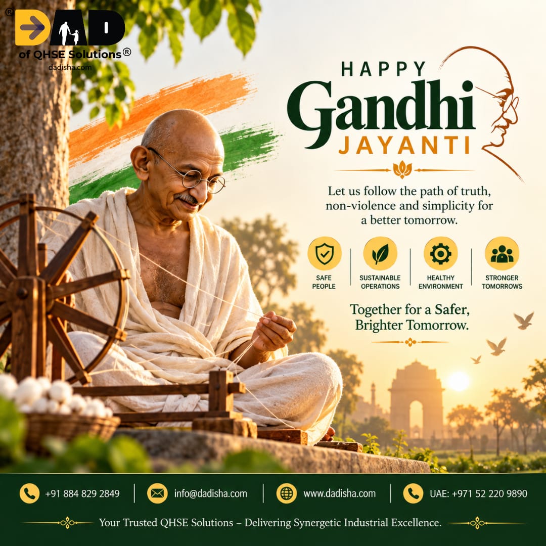 DadishaMarket's tweet photo. Truth. Responsibility. Simplicity. Progress. 
This #GandhiJayanti, let’s work toward safer people, sustainable operations and stronger communities.
Happy Gandhi Jayanti!
https://t.co/aDTqHQFEqh
#MahatmaGandhi #QHSE #Sustainability #Safety https://t.co/iVScKivayl