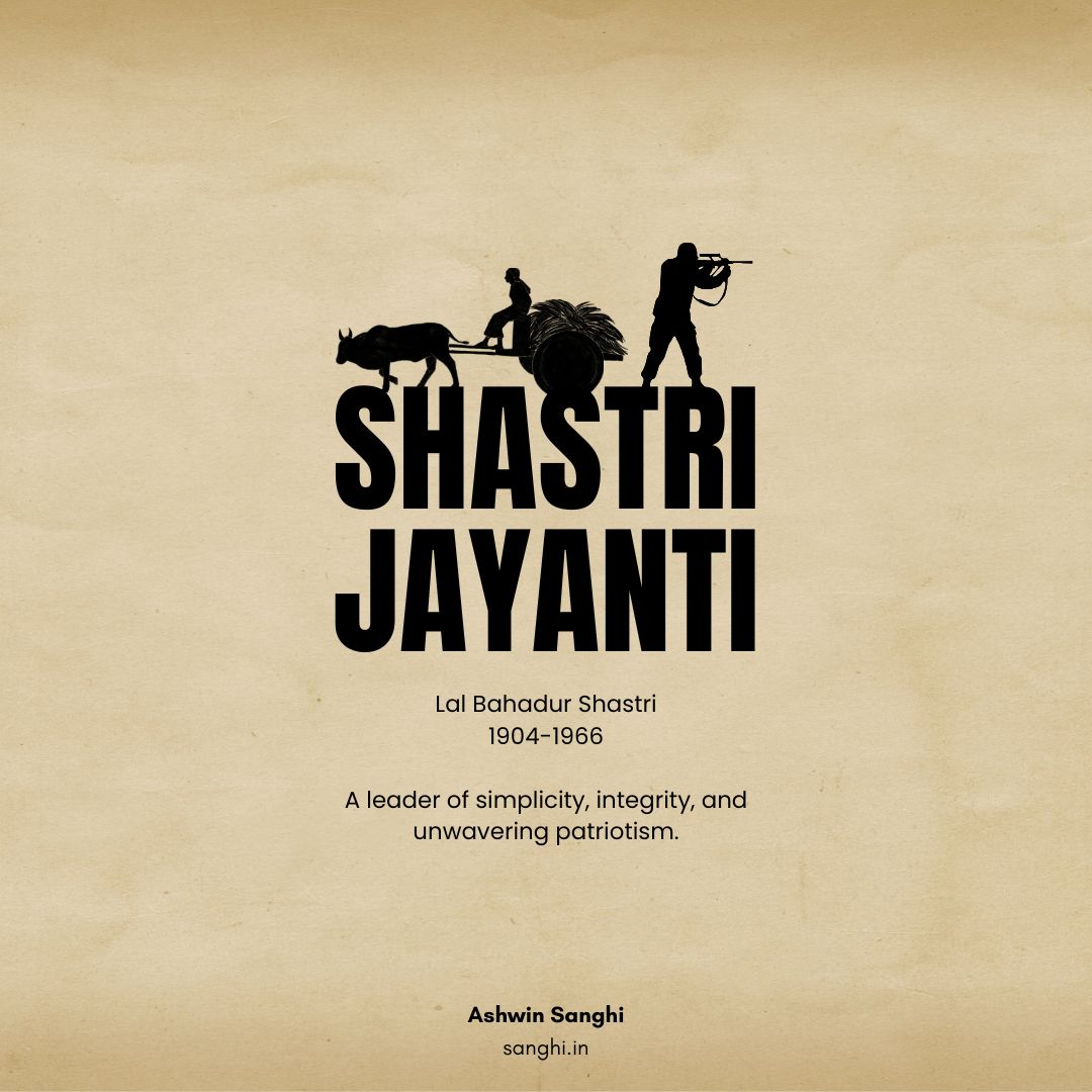 ashwinsanghi's tweet photo. In an age of noise, he led with silence. In a time of ambition, he stood for duty. Remembering Lal Bahadur Shastri, the man who proved that leadership begins with humility. #ShastriJayanti https://t.co/WVKihhM63E