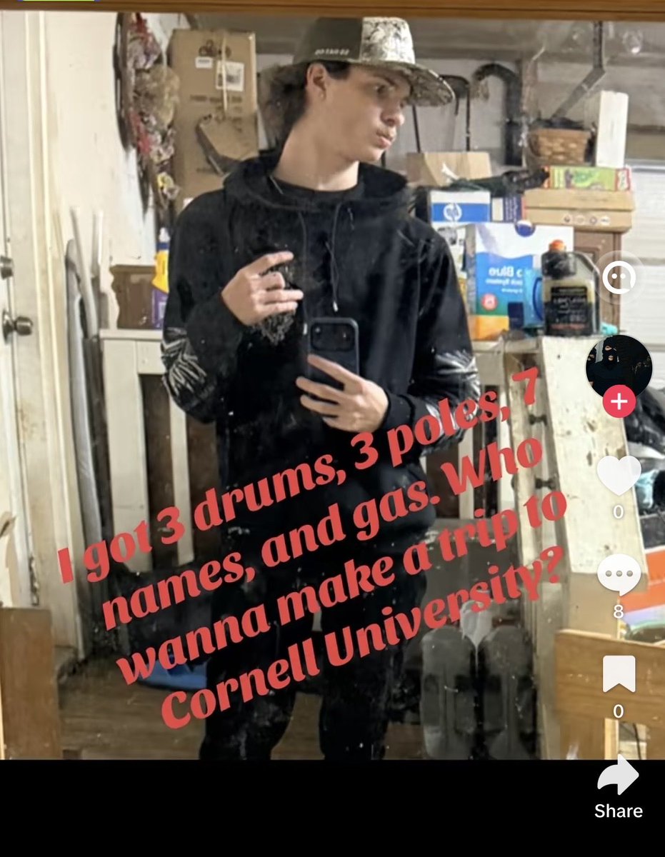 ConmanNeal's tweet photo. I don’t understand what “drums” and “poles” have to do with 7 names..  and gas… is this guy rich in this economy? why are you going to #cornell ? https://t.co/NXcdGl0UBJ