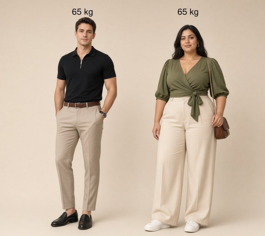 vixoraX0's tweet photo. Hey @grok Why do these two people both weigh 65 kg but look completely different, Is there any scientific reason? https://t.co/DBWlOuml9Y