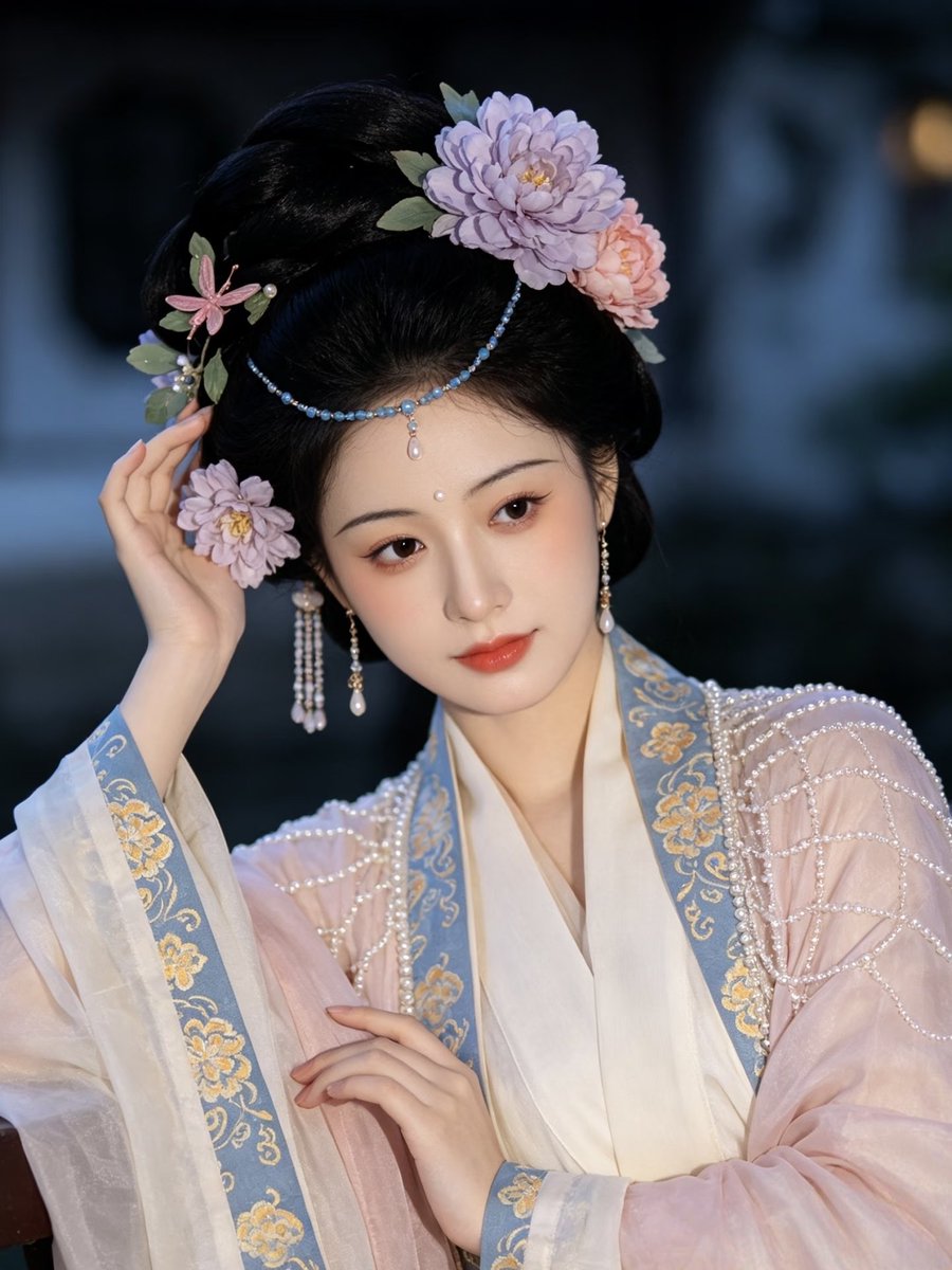 yngjishn722101's tweet photo. 晚庭花事
紫艳簪鬟趁晚凉，
珠络垂衣泛柔光。
一篮绣球花间拾，
共趁清宵嗅暗香。

#东方美学 #古代大家闺秀 #古典妆造 #宋代美学 #老祖宗审美 #国风才是顶级浪漫 #汉服写真 https://t.co/85lsFiq3nc