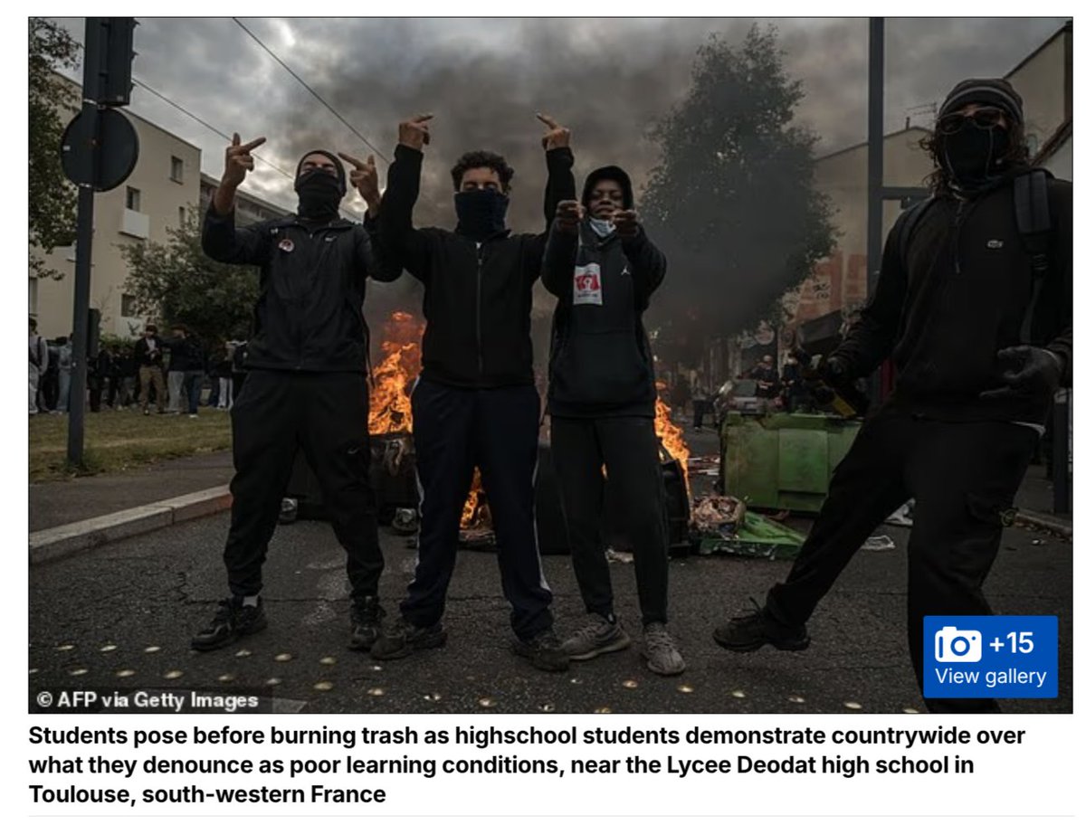 jonatanpallesen's tweet photo. 1. France has mass immigration of people from Northern Africa.

2. These people are significantly lower IQ on average, less productive, and use more welfare.

3. As a result the French state cannot supply the same level of service.

4. People are discontent with this and protest.

5. Young people with ancestry from Africa and Northern Africa especially tend to go from protests into riots and destruction.

This is a society that is breaking down because of mass immigration.

This is the most important issue in France and in Western Europe, without comparison. But notice that the situation is mostly not even described in the European media. They just talk about "youths" and "students".