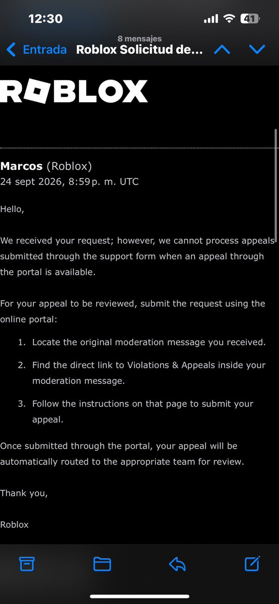 soup_angie's tweet photo. #Roblox #RobloxBan #RobloxFalseBan After more than 2 months, I finally got a "response" from Roblox regarding my unjustified ban. The message says I need to go through a different portal because the support site where I submitted my appeal isn't linked to my specific type of ban. https://t.co/bDMK7PC1v5