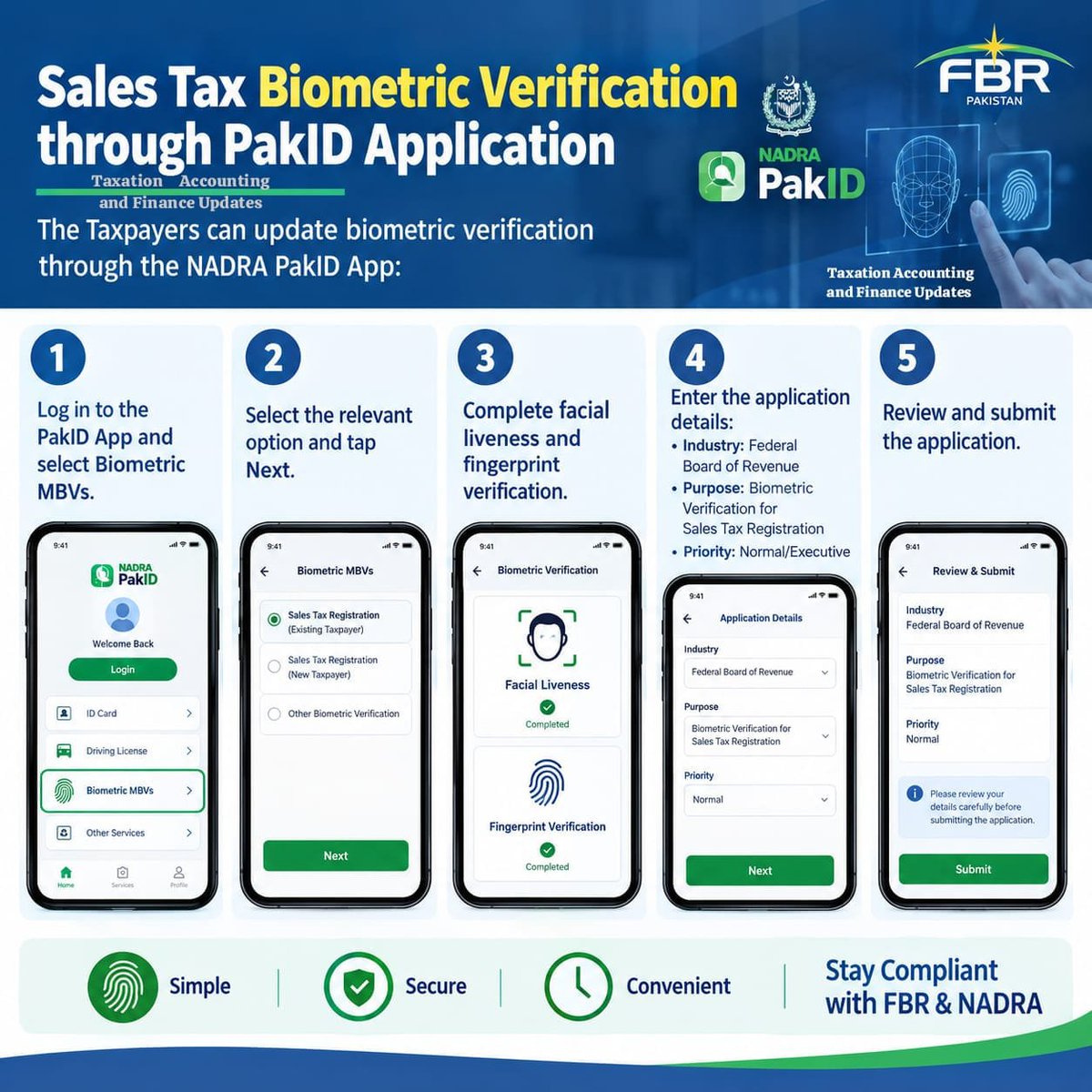 iamImran00700's tweet photo. *Now the Taxpayers can update biometric verification through the NADRA PakID App:*

*Log in to the PakID App and select Biometric MBVs.*

*1. Select the relevant option and tap Next.*

*2. Complete facial liveness and fingerprint verification.* https://t.co/uSIIhkWk5r