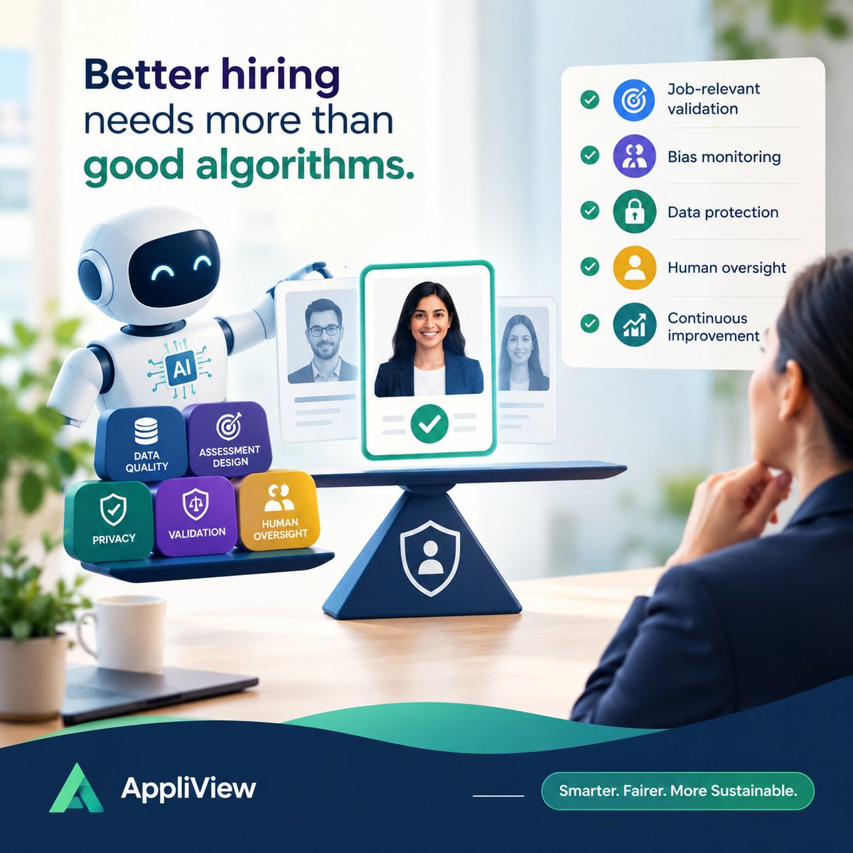 AppliView's tweet photo. Recruiters don’t need more AI. They need AI they can trust.

Responsible AI can reduce repetitive work, add structure to assessments &amp; surface useful insights—while keeping recruiters in control.

Explore smarter candidate assessment with AppliView. #AIRecruitment #ResponsibleAI https://t.co/EtYPGn91xS