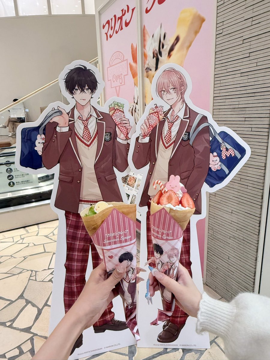 moemoe__u0's tweet photo. #セブンティーンシロップス  #マリオンクレープ コラボに行ってきました🐤🐰

グッズもパネルもとってもかわいい😭💞
クレープはお昼ごはんにぴったりでとても美味しかったです😻😻
けんみずと一緒に青春できた🌼(？) https://t.co/76ggLnhbn5