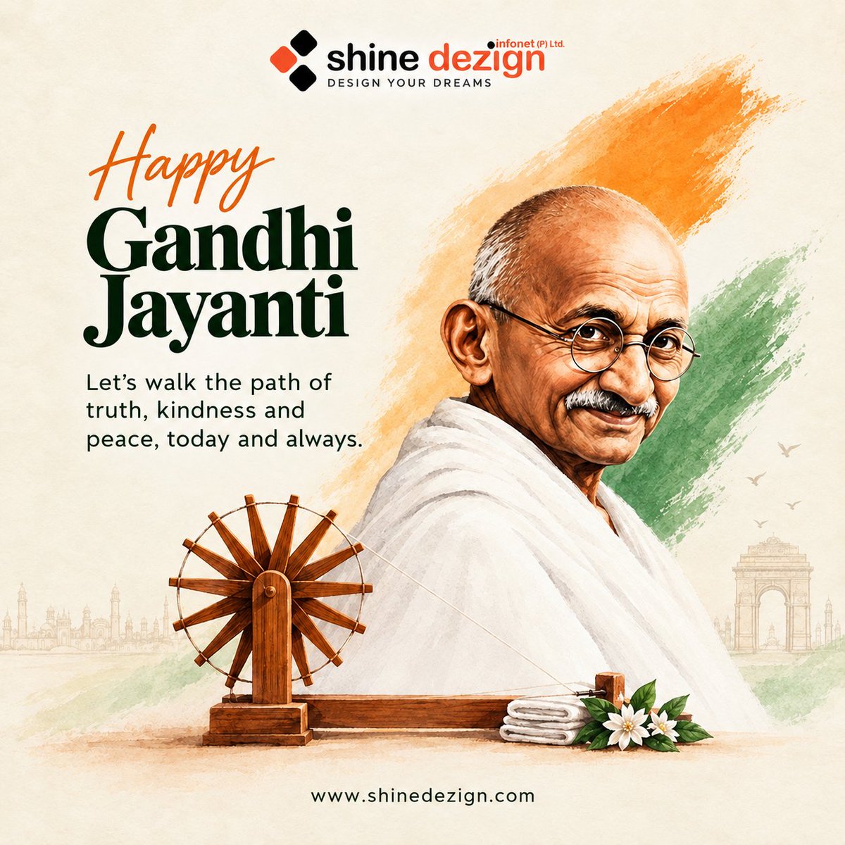 Shine_Dezign_'s tweet photo. 🎉 Happy Gandhi Jayanti! 🎉
On this Gandhi Jayanti, we remember Mahatma Gandhi and his timeless message of truth, peace, kindness, and non-violence.
Wishing everyone a peaceful and meaningful Gandhi Jayanti!
.
.
#GandhiJayanti #2ndOctober #TruthAndPeace #ShineDezign https://t.co/gacAYbVvA0