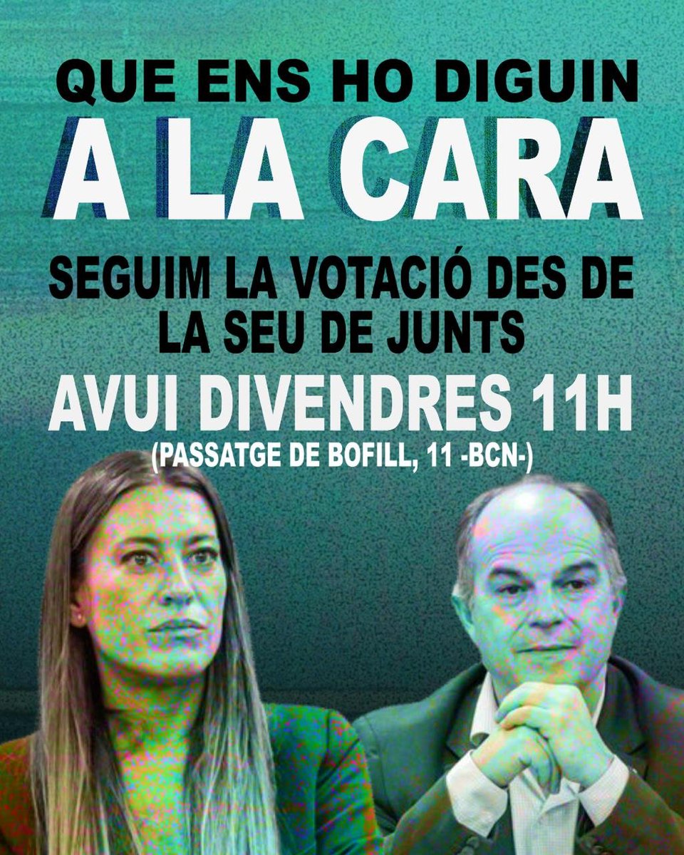 SindicatLloguer's tweet photo. 🔴 QUE ENS HO DIGUIN A LA CARA

VINE a seguir la votació dels decrets d'habitatge davant la seu de Junts.

Avui divendres 2/10 a les 11h al Passatge de Bofill, 11 (BCN) https://t.co/rDqJElyPZo
