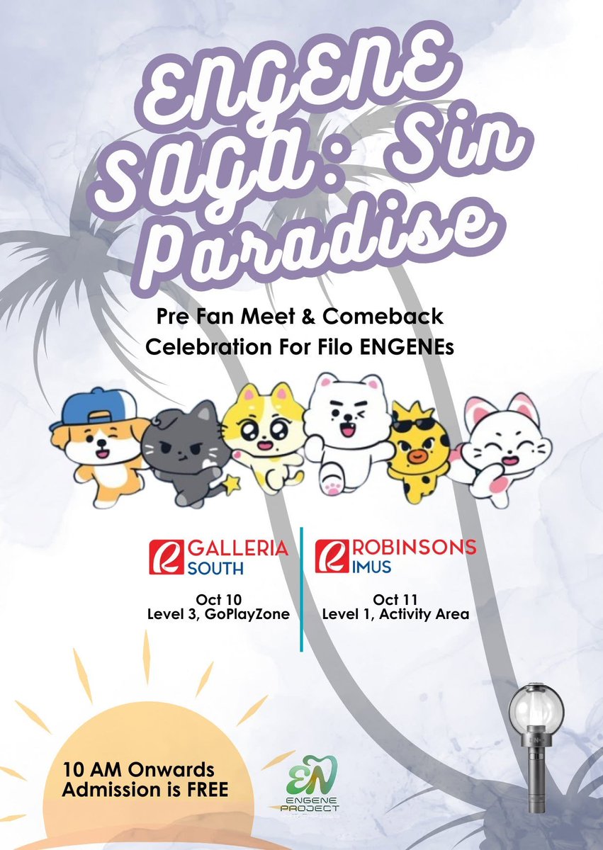 philconcerts's tweet photo. ✨🌙 FILO ENGENEs, GET READY FOR THE PARADISE! 🌙✨

As we celebrate the upcoming comeback of ENHYPEN, we’re also getting ready for an unforgettable day with fellow Filo ENGENEs! 🖤✨

@ENGENEPHL in partnership with Robinson Galleria South & Robinson Imus, proudly presents:

🌌 ENGENE SAGA: SIN PARADISE 🌌
A Fan Gathering for Filo ENGENEs
📅 October 10, 2026
⏰ 10 AM Onwards
📍 Level 3, GoPlayZone — Robinsons Galleria South

📅 October 11, 2026
⏰ 10 AM Onwards
📍 Level 1, Activity Area — Robinsons Santa Rosa

🎟️ ADMISSION IS FREE!
🔗 Register Here:
https://t.co/XTxleyzdEz

Come celebrate ENHYPEN’s comeback, meet fellow ENGENEs, and make unforgettable memories together! 🖤

See you there, Filo ENGENEs! 🫶✨

#ENHYPEN #ENGENE #BLOODYPARADISE
#ENGENESAGA #SINPARADISE #ENGENEProjectPH