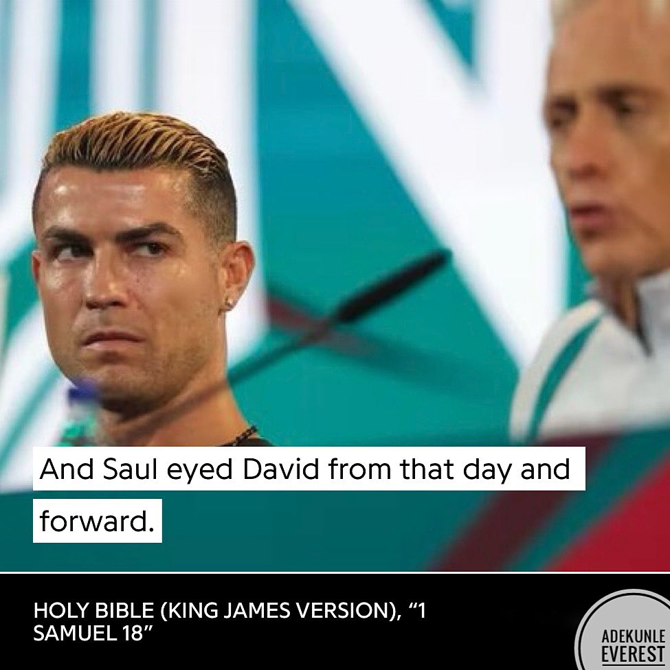 lifeaseverest's tweet photo. ๐๐๐ ๐๐๐
๐: 1 Samuel 18:9
#OneVerseADay
#ronaldo https://t.co/IqDOr8W4sP