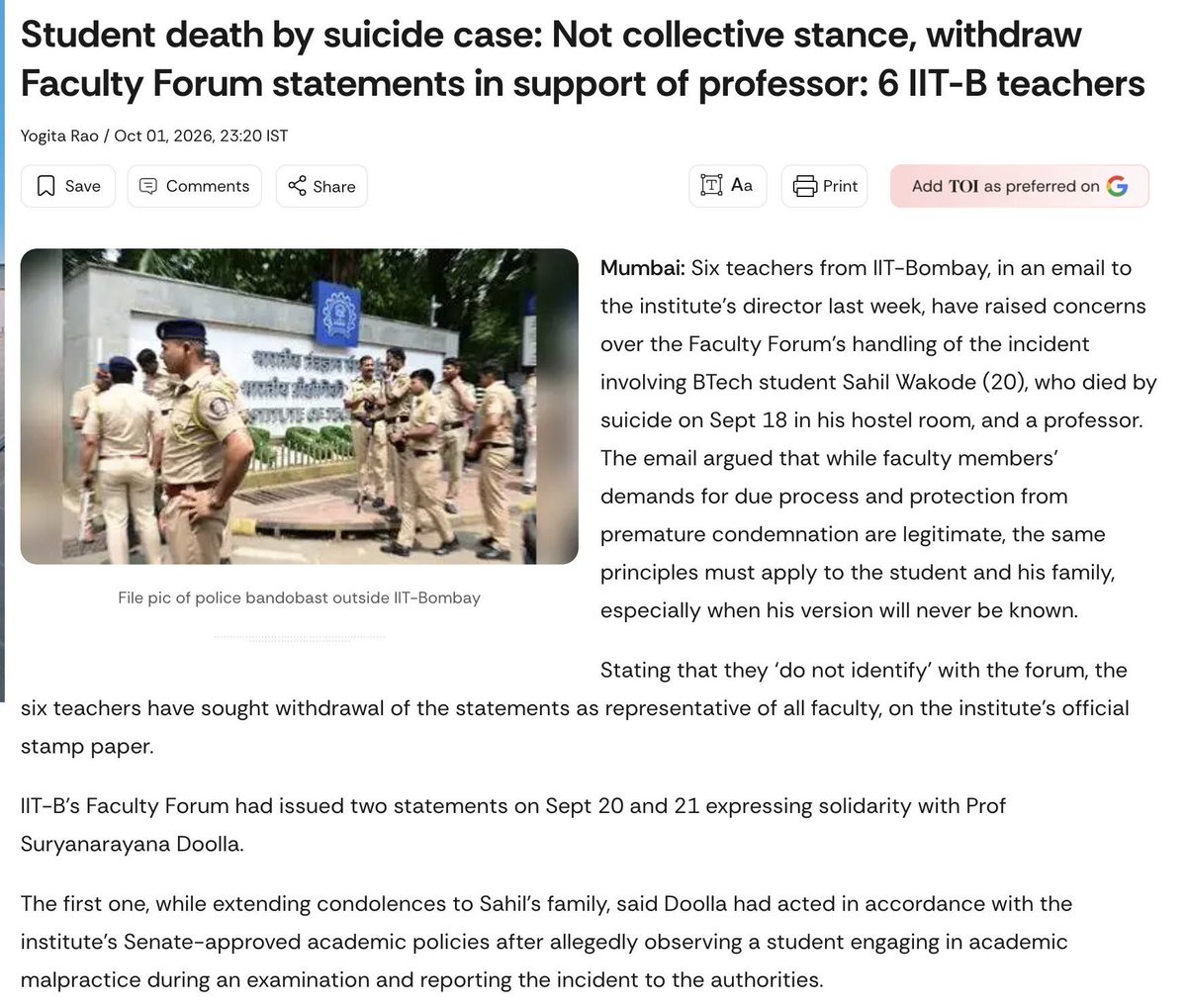 scribe_it's tweet photo. New: 6 IiTB Teaching faculties  come forward saying they don’t support faculty statement in support of Doolla. Thank you 
More and more should come forward #JusticeForSahilWakode https://t.co/Bgl7rrhxg4