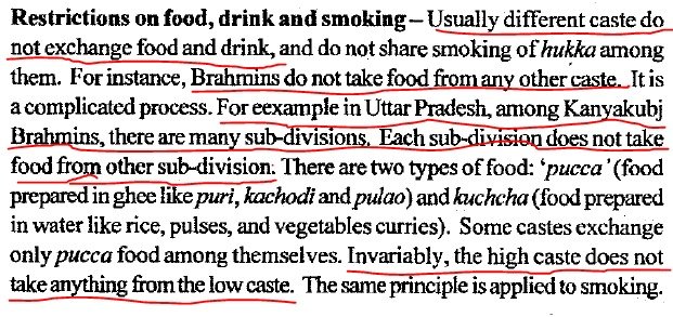 neha_laldas's tweet photo. "Brahmins do not take food from other caste. Kanyakbuj Brahmins do not take food even from other brahmin sub-castes. Invariably, the high castes do not take anything from the low castes."
-says NIOS Sociology Textbook (chapter 27, p 52)

While a Brahmin pilot, Smit Machchar, saved 174 passengers by risking his life, Indian govt in it's NIOS Sociology school textbook says Brahmins are casteists.

& The shocking part is all this are written in present tense.

These are taught to our 16 year old school children. 
The objective is clear.
Every Hindu kids should be made to think that Brahmins and higher castes are casteists. & Kanyakbuj Brahmins are super casteists.  

This is how hatred against GC, esp brahmins is being injected into young impressionable minds.
& Our education dept is either sleeping or is complicit.