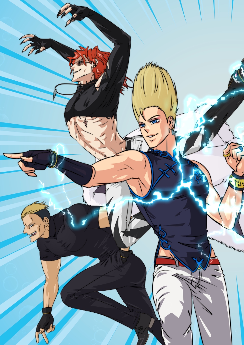 LoveMacabre's tweet photo. #KOFtober Day 1: Favorite SNK character. 
It is too hard to choose! 
Benimaru and Freeman are the kings of my heart and my soul, I adore their personalities, their appearance, fighting style and I love playing with them equally (even if I suck at it😭) but Yamazaki is also so close, I love him so much.  Yamazaki's personality, fighting style and his lore... that heartbreaking lore.
#BeeFree #FatalFury #紅丸xフリーマン #LoveReplica