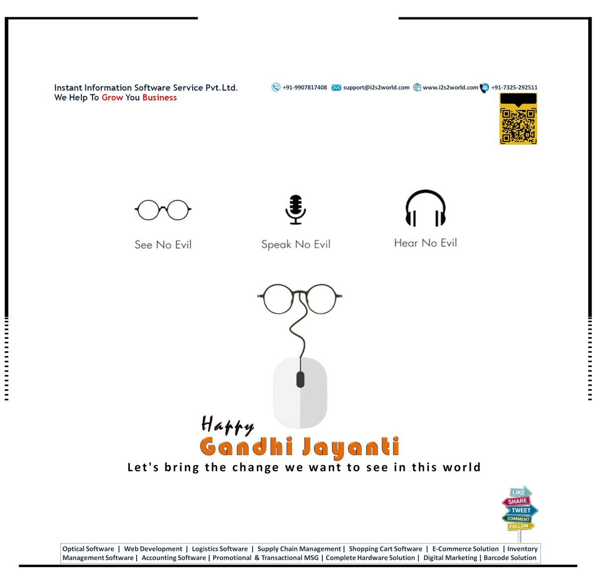 instant_pvt's tweet photo. Let's bring the change we want to see in this world
#GandhiJayanti2026
#MahatmaGandhi
#JaiHind
#MohandasKaramchandGandhi
#महात्मागांधी
#Optical_software
#Opticalsoftware
#i2s2
#Optocare
#AaharStore
#DigitalMarketing
#WebDevelopment
#ERP
#ITSolutionExperts

https://t.co/3jKYRs2wWK https://t.co/PueZ4F9XrN