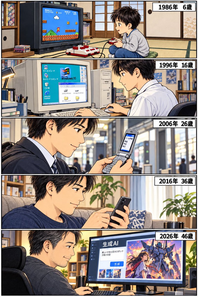 andexihaeienni's tweet photo. おじさんのAIゴリ押しは、経験の産物なんだけどね。

今の40代は、ゲーム機という形でデジタル機器が家庭に入り込んできた最初の世代で、その後もデジタル技術の発展とともに生きてきた。

技術は進歩し続けること。一度変化が始まれば、それは急激で不可逆的なものになること。そして、その波に乗り遅れれば、仕事でも勉強でもエンタメでも取り残され、社会の第一線から脱落しかねないこと。それを何度も身をもって思い知らされてきた。

そうした経験の積み重ねがあるからこそ、生成AIの波に背を向けることの愚かさを痛感してるわけよ。

だから、聞きかじりの倫理を振りかざしてそれを否定する若い子を見ても、「未熟者だなぁ」としか思わんわけね。