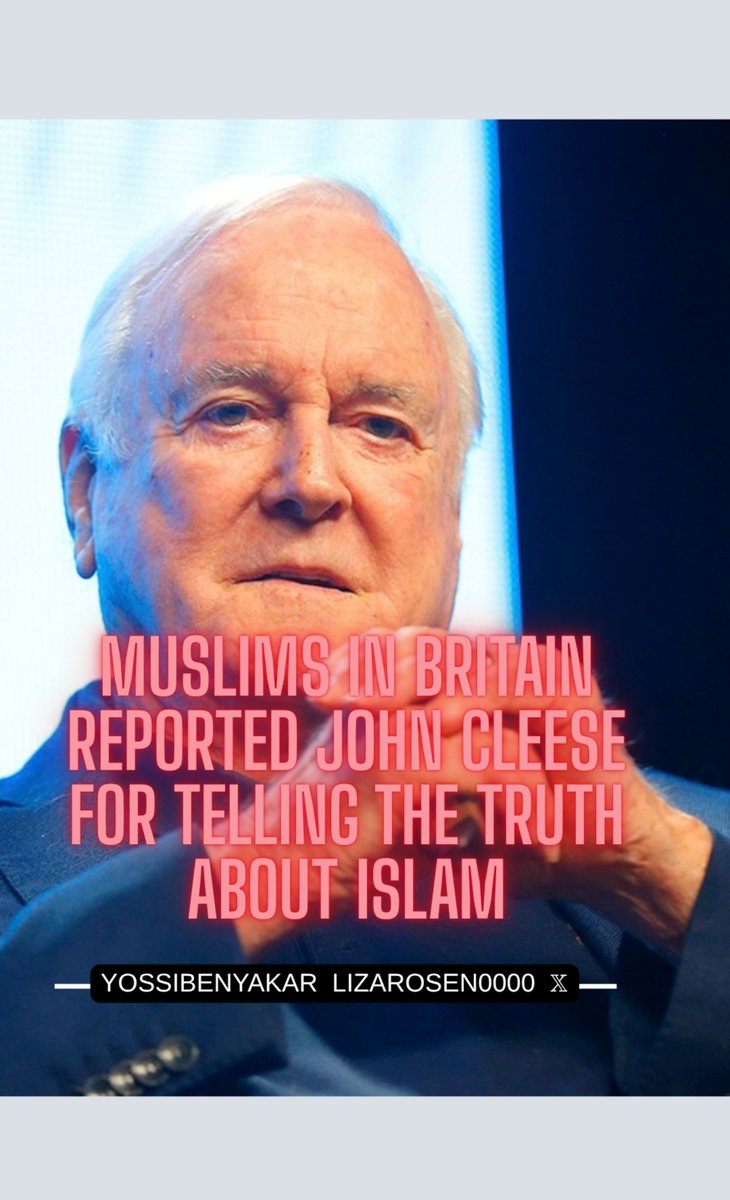 YossiBenYakar's tweet photo. Britain referred John Cleese to Prevent for writing the truth about Islam. 
Muslims in Britain are outraged and reported him in droves for Islamophobia. Activists called him a hate preacher and tried to cancel his show in Birmingham.

His crime was saying he prefers a culture that does not approve of FGM, child marriage, and killing infidels. A British citizen can no longer criticize Islam in public. That is a thought dictatorship.

Stand with @JohnCleese . He's telling the truth about Britain, and he is not afraid.