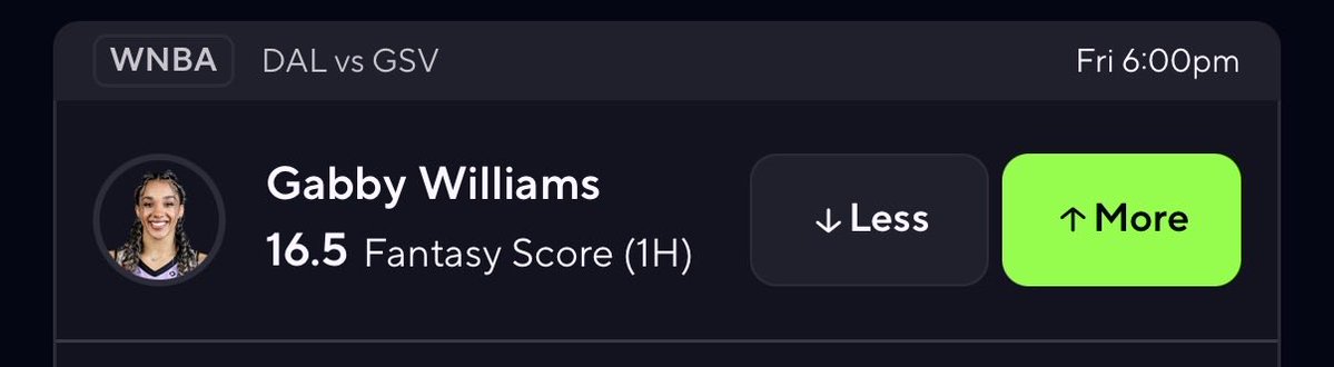 tuffpicks's tweet photo. WNBA FRIDAY POTD 🚨🏀💰

Gabby Williams o16.5 1H Fantasy

- She will lock in at Home‼️
- Over in 2/2 games in this series finishing with 21.7 and 25.4 1H Fantasy
while playing 16.8 and 17.1 minutes 📈
- Over this line in 2/3 regular season matchups vs Dallas finishing with 14.5 17.7 and 26.7 1H Fantasy🚀
- Her offensive role has also exploded. Williams attempted 12 first-half shots in Game 1 and 10 in Game 2, meaning she has taken 22 field-goal attempts in 34 first-half minutes this series. Game 2 was particularly impressive: she scored 18 first-half points on 7-of-10 shooting, including 3-of-6 from three🔨
- Dallas gives Gabby several ways to attack. Golden State can use her as the ball-handler in high pick-and-roll, get her downhill off dribble handoffs, let her attack closeouts, or use her off the ball when Veronica Burton initiates. Her size and athleticism allow her to get into the paint against smaller guards while her improved three-point threat forces defenders to close hard — creating driving and playmaking opportunities⚡️
- Gabby has elite defensive upside averaging 2 “stocks” per game over her last 10 games and 2.2 vs DAL this season, if she is aggressive offensively the defensive stats give her an extremely high floor for this line 🫡
- Love this game environment with Golden State and Dallas are tied 1-1, with the winner advancing and the loser eliminated. Game 2 required overtime and featured 15 lead changes, while Gabby played almost 37 minutes and carried Golden State offensively. In a competitive Game 3, I expect another extremely aggressive first-half rotation for Williams rather than the lighter regular-season workload we occasionally saw 📞
- Simple read: Gabby is a stat sheet stuffer and this line is too low if she’s going to see 17+ 1H Minutes ���

#gamblingtwitter #gamblingx #prizepicks #prizepicksnba  #nbaprops #nbadfs #nba #fanduel #draftkings  #DFS