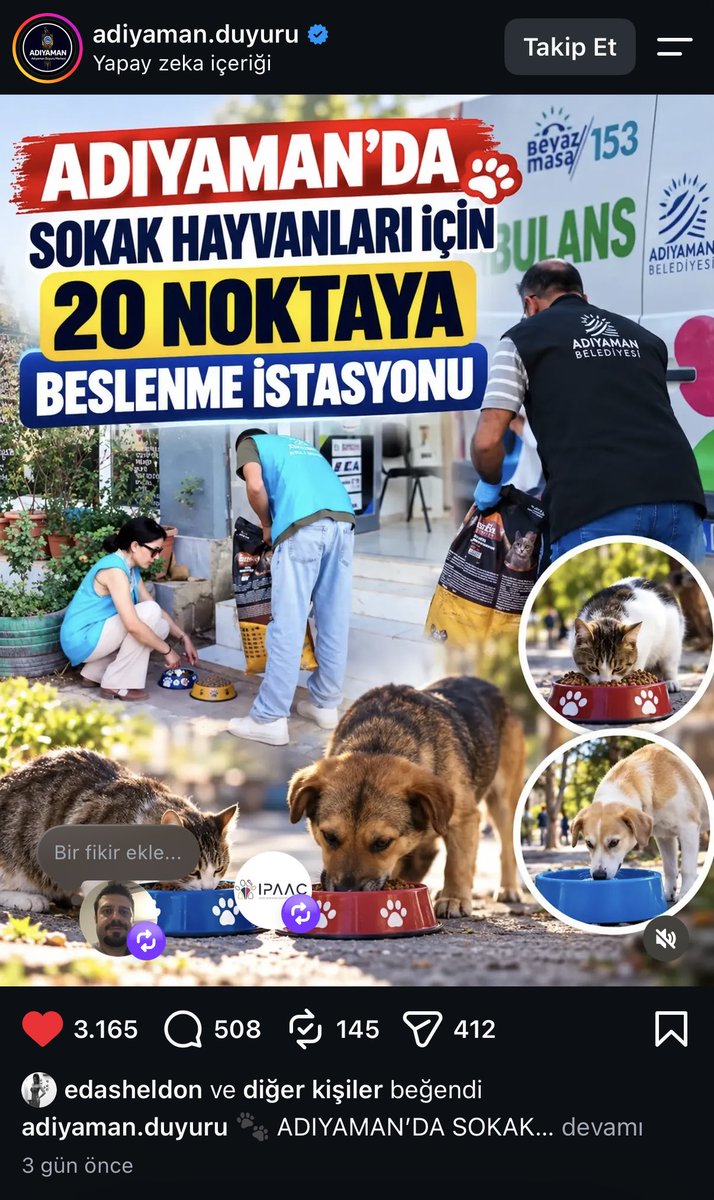 kochero's tweet photo. Bu sadece alkışlanır, örnek olsun her şehre…

@AdiyamanBelTR 
@adiyamangovtr 

#SokakHayvanlarıSahipsizDeğil 
#MerhametKazanacak https://t.co/LZ4fy5qrtJ