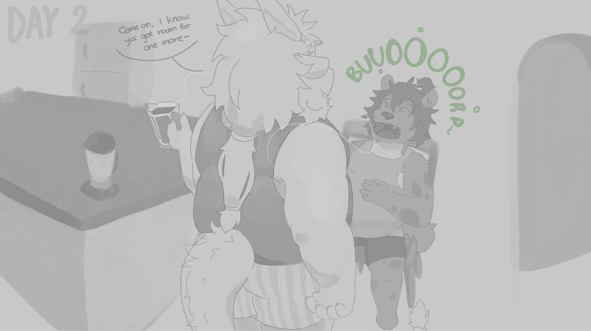 ThePhalm's tweet photo. #fattytober day 2: just one more

It’s only day two, and he’s already getting rounder~
Derg wants him fatter and made him chugged two pitcher, and maybe just one more… urp https://t.co/NKBxM1XYgl