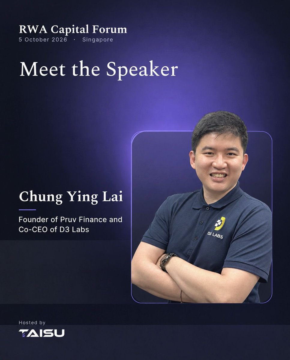 PruvFinance's tweet photo. Tokenization is having a big week in Singapore 🇸🇬

Catch our founder @laichungying at RWA Capital Forum, hosted by @Taisu_Ventures, on Oct 5 to talk global assets, onchain markets, and what comes next.

Come find us 👀
📍 Singapore
📅 October 5, 2026
🔗 Register here: https://t.co/d9lATPfLXN