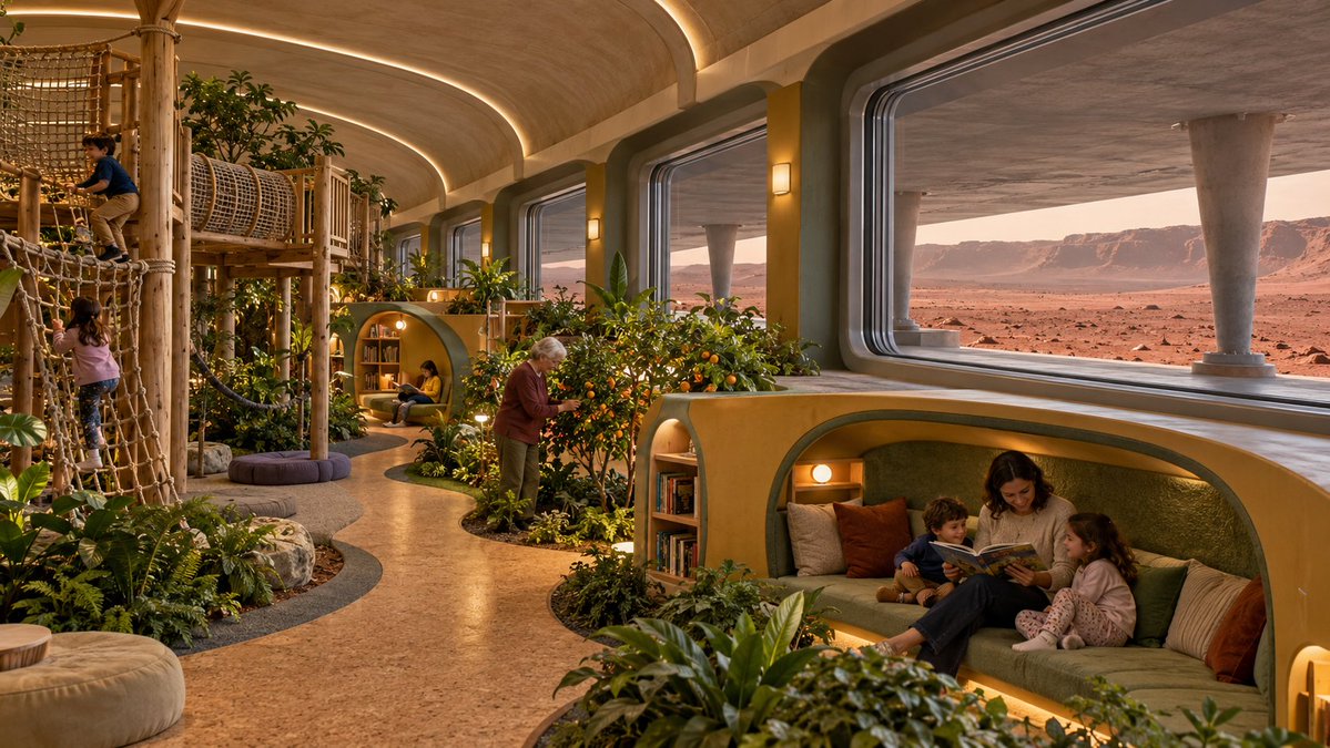 is_OwenLewis's tweet photo. This is the most realistic imagining of future life on Mars that I've done yet. Complete with heavy windows and overhang for cosmic ray protection. 

And even with all that, it can still be a beautiful place. https://t.co/PpgWheawYd