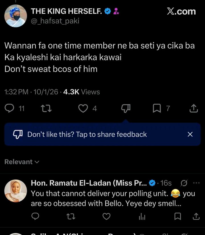 ArcDanmasani's tweet photo. Hafsat Yusufpaki does not need noise or insults for people to recognize her worth If you have evidence against what she said present it respectfully But calling her names or saying that she is “obsessed” is not evidence
@rahamascollect1 Anty @_hafsat_paki
Is not you mate https://t.co/7jkI0mp1WC