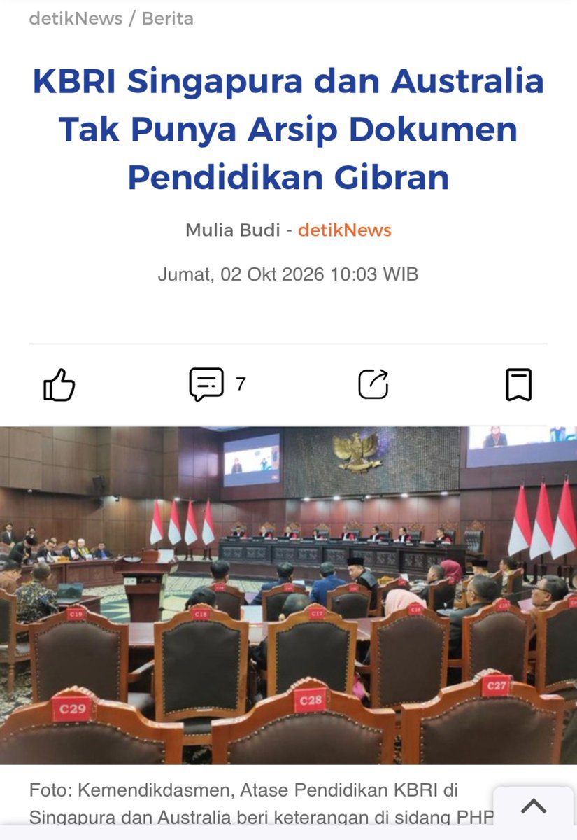 arifbalikpapan1's tweet photo. KBRI Singapura &amp; Australia di sidang MK: “Kami tidak punya arsip pendidikan Gibran sama sekali.”

Bukan cuma hilang, tapi tidak pernah ada 😱

Gibran ini sekolah beneran atau cuma ngaku sekolah? https://t.co/7z8Zha4jqZ