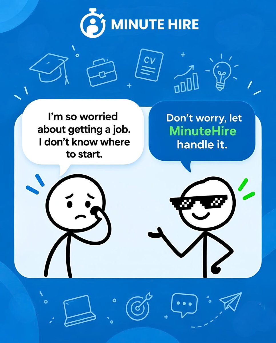 MinuteHire's tweet photo. Job search stress holding you back? Don't worry - we've got you covered! 😎
Let Minute Hire simplify your journey and connect you with the right opportunities.  
🚀 Start today 
#MinuteHire #JobSearch #Careers #Hiring https://t.co/c7gf9jUwMX