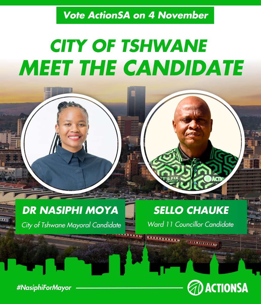TshwaneActionsa's tweet photo. 💚 KHUPHUKA ACTIONSA 💚 #Mogomatšhemong #DrNasiphiMoyaForMayor #5MOREYEARS #fivemoreyears #ClockIt4DrNasiphiMoya It's FRIDAY 📌 WEAR your ActionSA REGALIA with pride Be LOUD Be PROUD SHOW off STAND out #Khuphukafridays Simplicity and all https://t.co/Qd2dg8r34G