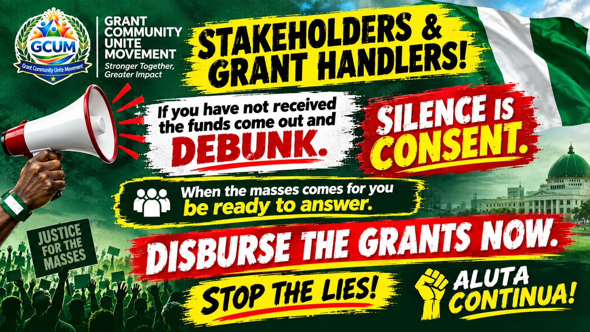 GrantCommuUnite's tweet photo. GRANT HANDLERS &amp; STAKEHOLDERS!
Alleged grant receipts? Stakeholders &amp; handlers, debunk with facts. Why are beneficiaries still unpaid when it's acclaimed that you are with the funds? Let transparency speak. Disburse now! #GCUM #UAS #UAAG #Accountability #Nigeria https://t.co/yKOwJDcL2A