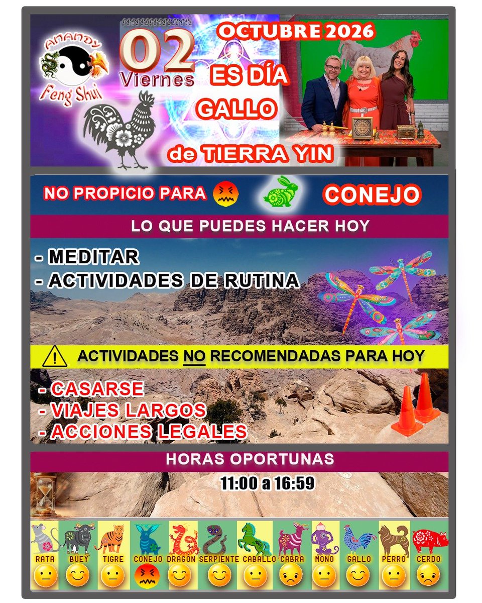 AnandyFeng's tweet photo. *VIERNES 02 OCTUBRE * 
Es un día propicio para reflexionar y meditar, puedes dedicarte a lo  rutinario. No agendes esta fecha para bodas, evita viajes de larga distancia. No encares acciones con la justicia. Atención signos *CONEJO* Las cosas no serán fáciles. con amor Anandy https://t.co/uOXpwDGe7N