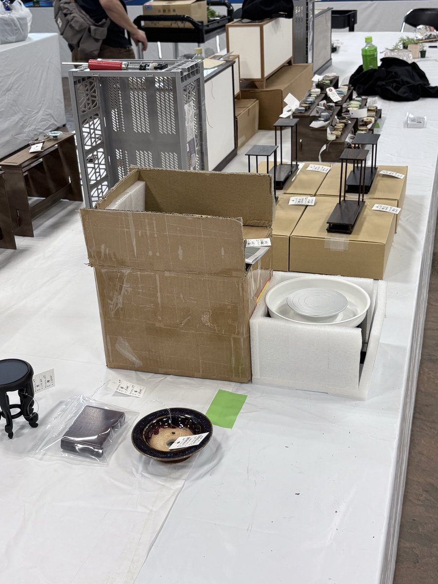 Sstyle0000's tweet photo. #盆栽　#ミニ盆栽　#bonsai #きらく展　明日から〜いよいよ〜きらく展です‼️ 只今〜前日の設営準備中で〜す😁明日〜また商品追加されます〜皆様のご来場をお待ちしております〜🙇 https://t.co/4CDj8QWNpt